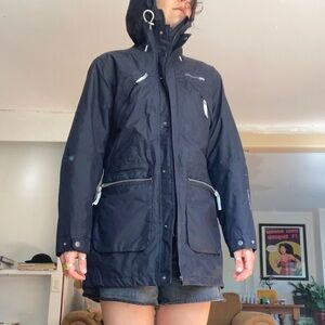Didriksons 1913 storm system navy blue hooded mid length wind jacket Sweden